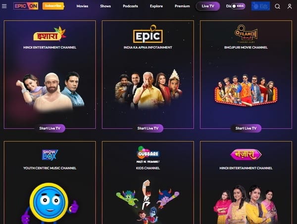 EpicOn OTT Free Live TV Channels List